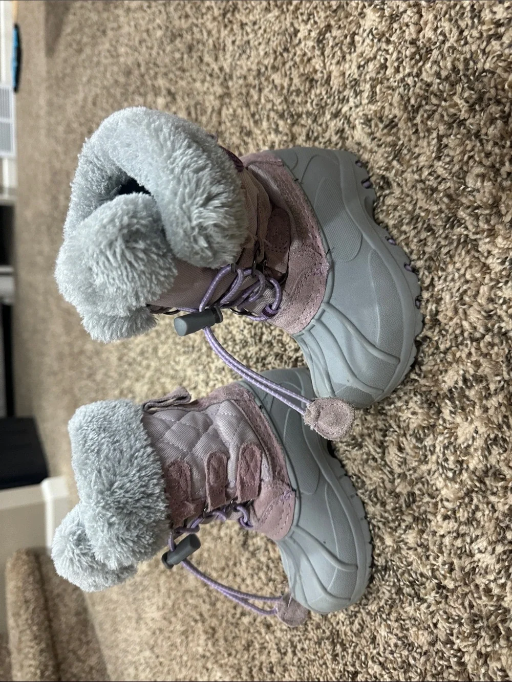 totes Kids Gray and Lavender Faux Fur Snow Boots